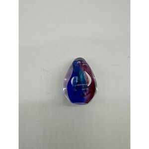 Paper Weight GES Glass Egg Shape 3" Abstract Controlled Bubbles Set of Two